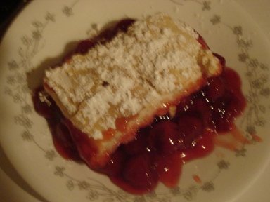 Slice of Gluten Free Cherry Cobbler.