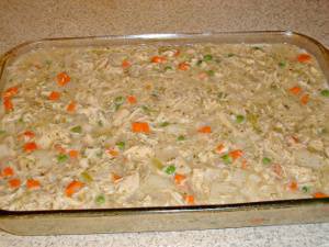 turkey pot pie filling in pan with head space